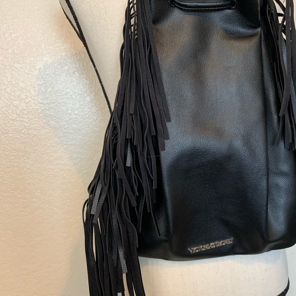 Victoria’s Secret Black Fringe Backpack Faux Leather From The 2015 Runway Show - Picture 8 of 14